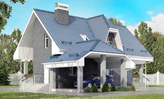 125-002-Л Проект двухэтажного дома с мансардой, гараж, простой коттедж из теплоблока Поронайск | Проекты домов от House Expert