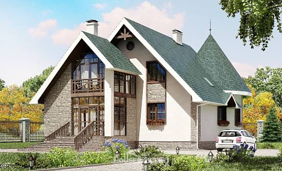 170-003-Л Проект двухэтажного дома мансардой, компактный домик из теплоблока Невельск | Проекты домов от House Expert