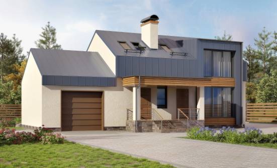 150-015-П Проект двухэтажного дома с мансардой и гаражом, классический коттедж из твинблока Холмск | Проекты домов от House Expert