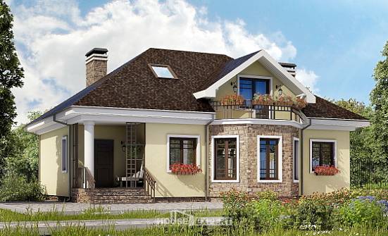 150-008-Л Проект двухэтажного дома с мансардой, доступный домик из газобетона Невельск | Проекты домов от House Expert