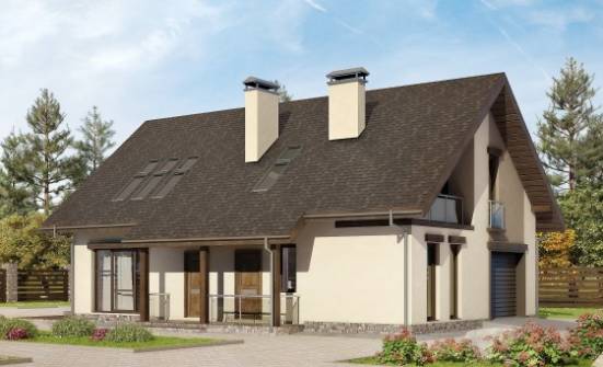 185-005-Л Проект двухэтажного дома с мансардой и гаражом, классический коттедж из бризолита Поронайск | Проекты домов от House Expert
