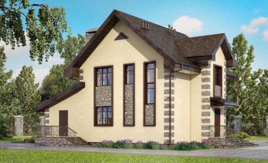 160-004-П Проект двухэтажного дома, гараж, скромный коттедж из пеноблока Холмск | Проекты домов от House Expert