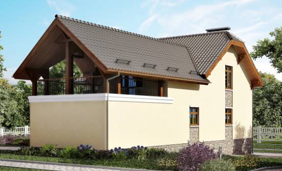 255-003-П Проект трехэтажного дома мансардой и гаражом, простой коттедж из теплоблока Южно-Сахалинск | Проекты домов от House Expert