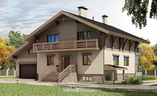 420-001-Л Проект трехэтажного дома с мансардой, гараж, просторный коттедж из кирпича Оха | Проекты домов от House Expert