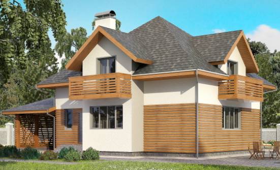 155-004-П Проект двухэтажного дома мансардный этаж, гараж, современный домик из газобетона Невельск | Проекты домов от House Expert