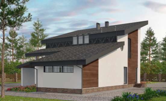 230-001-П Проект двухэтажного дома с мансардой, красивый коттедж из кирпича Южно-Сахалинск | Проекты домов от House Expert