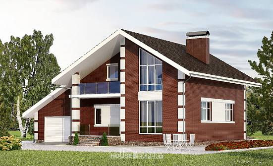 180-001-Л Проект двухэтажного дома с мансардой и гаражом, современный дом из керамзитобетонных блоков Оха | Проекты домов от House Expert