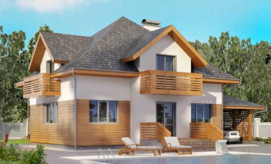 155-004-П Проект двухэтажного дома мансардный этаж, гараж, современный домик из газобетона Невельск | Проекты домов от House Expert