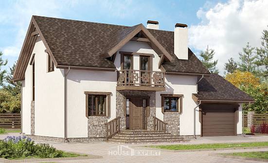 180-013-П Проект двухэтажного дома мансардой, гараж, скромный дом из теплоблока Поронайск | Проекты домов от House Expert
