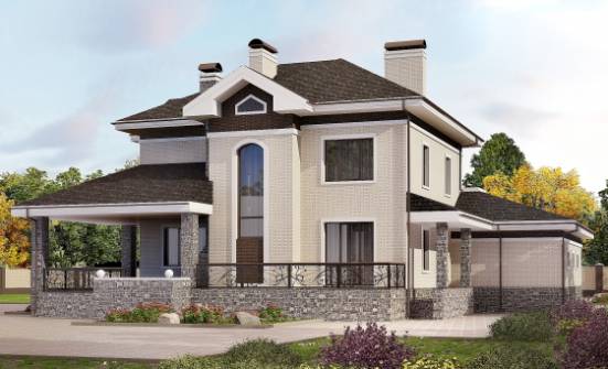 365-001-Л Проект трехэтажного дома и гаражом, красивый коттедж из кирпича Оха | Проекты домов от House Expert