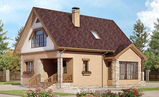 140-002-П Проект двухэтажного дома мансардой, скромный загородный дом из поризованных блоков Холмск | Проекты домов от House Expert