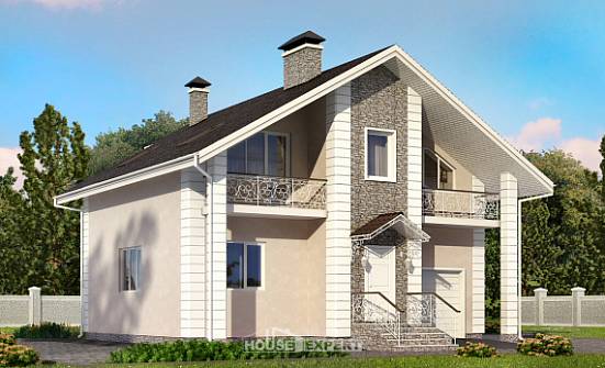 150-002-П Проект двухэтажного дома с мансардным этажом, гараж, недорогой коттедж из теплоблока Холмск | Проекты домов от House Expert