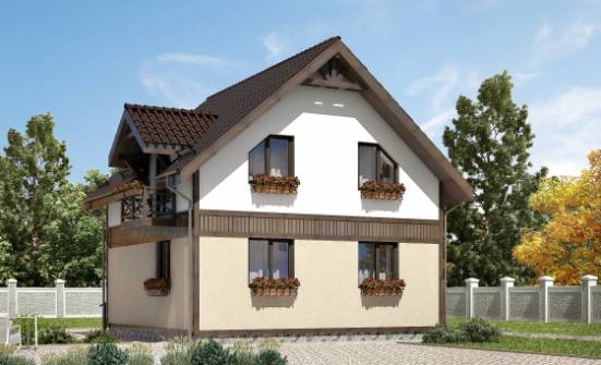 105-001-П Проект двухэтажного дома с мансардным этажом, небольшой коттедж из теплоблока Оха | Проекты домов от House Expert