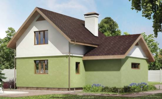 120-002-П Проект двухэтажного дома с мансардой, гараж, небольшой загородный дом из газобетона Невельск | Проекты домов от House Expert