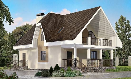 125-001-Л Проект двухэтажного дома мансардой, классический домик из теплоблока Холмск | Проекты домов от House Expert