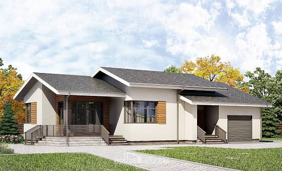 135-002-П Проект одноэтажного дома, гараж, красивый коттедж из керамзитобетонных блоков Поронайск | Проекты домов от House Expert