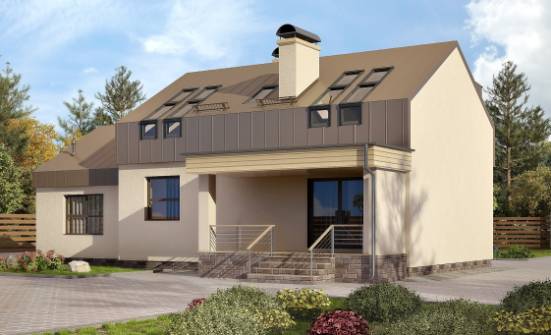 150-015-Л Проект двухэтажного дома с мансардой, гараж, современный дом из бризолита Южно-Сахалинск | Проекты домов от House Expert