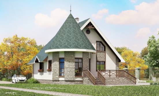 170-003-Л Проект двухэтажного дома мансардой, компактный домик из теплоблока Невельск | Проекты домов от House Expert