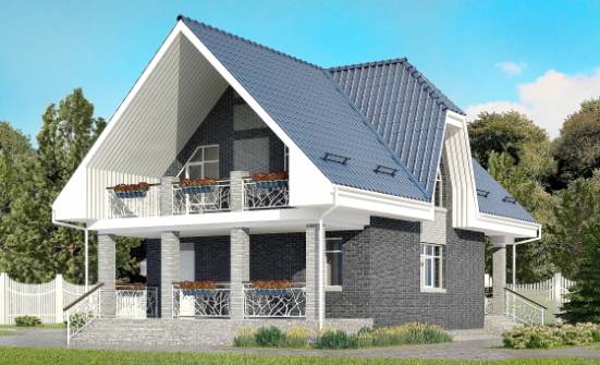 125-002-Л Проект двухэтажного дома с мансардой, гараж, простой коттедж из теплоблока Поронайск | Проекты домов от House Expert
