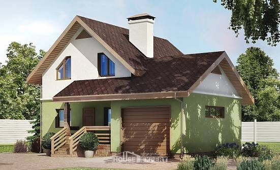 120-002-П Проект двухэтажного дома с мансардой, гараж, небольшой загородный дом из газобетона Невельск | Проекты домов от House Expert