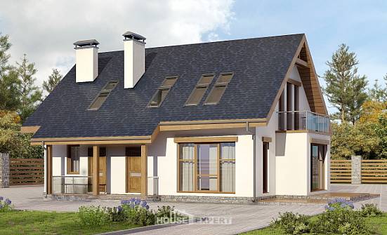 155-012-П Проект двухэтажного дома с мансардным этажом, классический коттедж из теплоблока Невельск | Проекты домов от House Expert