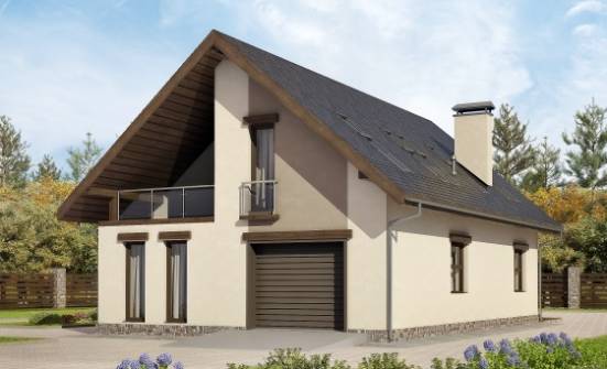 185-005-Л Проект двухэтажного дома с мансардой и гаражом, классический коттедж из бризолита Поронайск | Проекты домов от House Expert