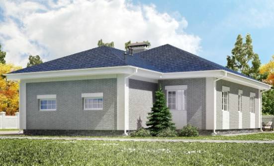 130-002-П Проект одноэтажного дома и гаражом, простой коттедж из блока Южно-Сахалинск | Проекты одноэтажных домов от House Expert
