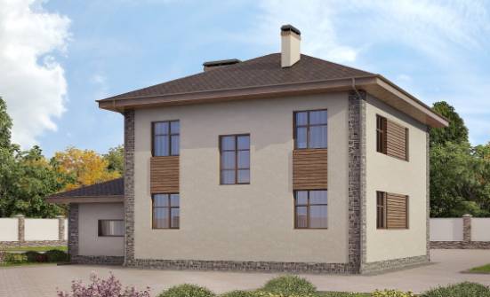 185-004-П Проект двухэтажного дома и гаражом, просторный загородный дом из поризованных блоков Холмск | Проекты домов от House Expert