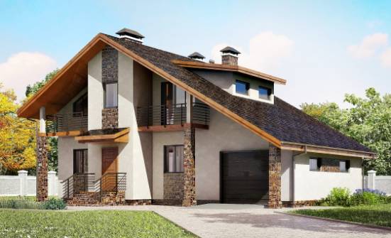 180-008-П Проект двухэтажного дома с мансардным этажом, гараж, современный дом из блока Холмск | Проекты домов от House Expert