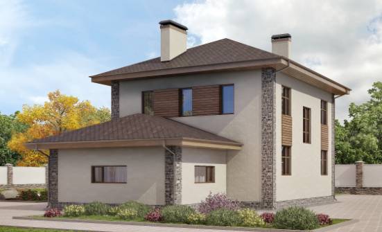 185-004-П Проект двухэтажного дома и гаражом, просторный загородный дом из поризованных блоков Холмск | Проекты домов от House Expert