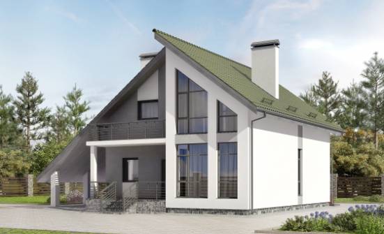170-009-Л Проект двухэтажного дома мансардой и гаражом, уютный загородный дом из теплоблока Оха | Проекты домов от House Expert