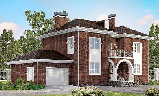 180-006-Л Проект двухэтажного дома и гаражом, классический дом из кирпича Оха | Проекты домов от House Expert