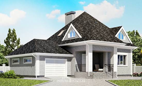 135-001-Л Проект двухэтажного дома с мансардным этажом, гараж, доступный коттедж из кирпича Южно-Сахалинск | Проекты домов от House Expert