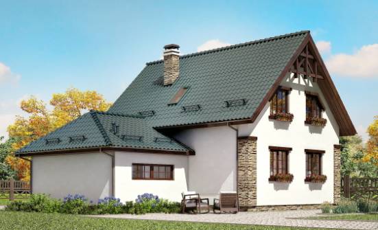 160-005-П Проект двухэтажного дома с мансардой и гаражом, небольшой коттедж из пеноблока Южно-Сахалинск | Проекты домов от House Expert