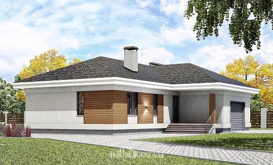 165-001-П Проект одноэтажного дома и гаражом, экономичный дом из поризованных блоков Южно-Сахалинск | Проекты домов от House Expert