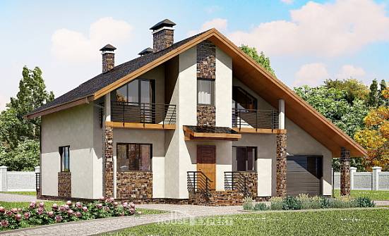 180-008-П Проект двухэтажного дома с мансардным этажом, гараж, современный дом из блока Холмск | Проекты домов от House Expert