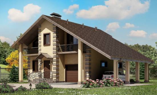 150-003-П Проект двухэтажного дома мансардой, гараж, небольшой загородный дом из теплоблока Поронайск | Проекты домов от House Expert