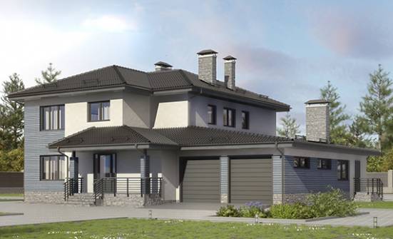 340-005-П Проект двухэтажного дома и гаражом, просторный коттедж из пеноблока Оха | Проекты домов от House Expert