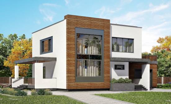 220-003-П Проект двухэтажного дома, гараж, классический домик из блока Поронайск | Проекты домов от House Expert
