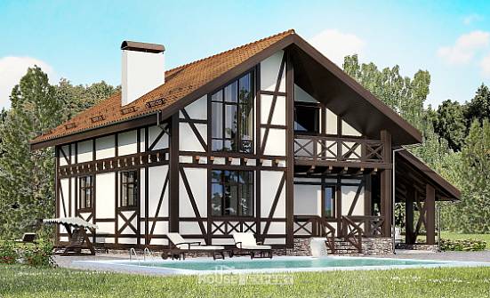 155-002-П Проект двухэтажного дома с мансардой, гараж, небольшой загородный дом из поризованных блоков Южно-Сахалинск | Проекты домов от House Expert