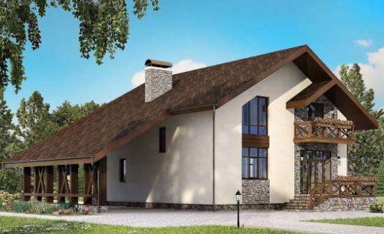 155-007-П Проект двухэтажного дома с мансардой и гаражом, бюджетный коттедж из керамзитобетонных блоков Южно-Сахалинск | Проекты домов от House Expert