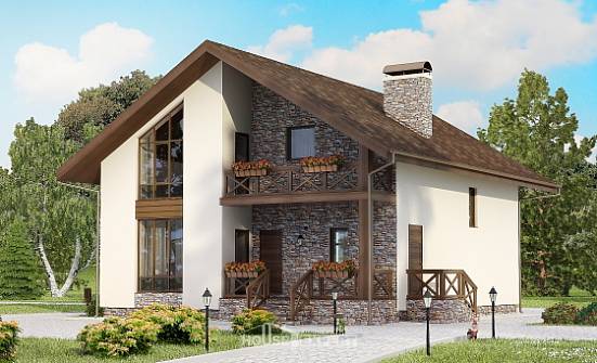 155-001-П Проект двухэтажного дома с мансардой, гараж, доступный дом из керамзитобетонных блоков Оха | Проекты домов от House Expert