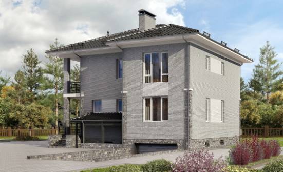 275-004-П Проект трехэтажного дома и гаражом, современный коттедж из кирпича Холмск | Проекты домов от House Expert