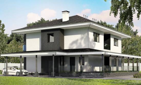 245-002-П Проект двухэтажного дома, гараж, классический дом из пеноблока Невельск | Проекты домов от House Expert