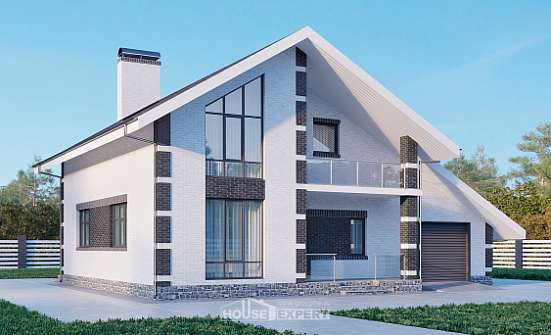 190-008-П Проект двухэтажного дома с мансардой, гараж, просторный дом из газосиликатных блоков Невельск | Проекты домов от House Expert
