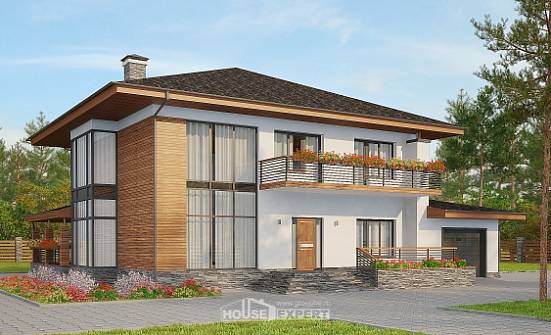 305-001-П Проект двухэтажного дома, гараж, большой коттедж из твинблока Поронайск | Проекты домов от House Expert