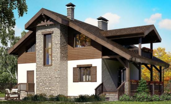 150-004-Л Проект двухэтажного дома с мансардой, бюджетный загородный дом из поризованных блоков Холмск | Проекты домов от House Expert