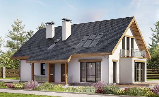 185-005-П Проект двухэтажного дома с мансардой, гараж, красивый загородный дом из твинблока Холмск | Проекты домов от House Expert