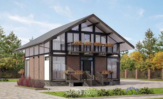170-007-П Проект двухэтажного дома мансардой, доступный домик из бревен Поронайск | Проекты домов от House Expert