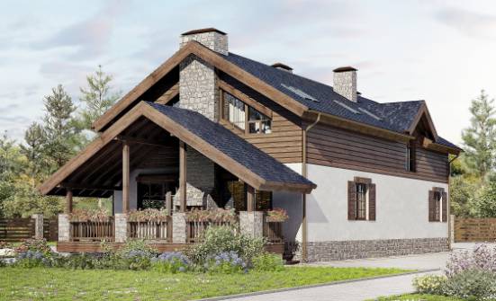 280-003-Л Проект двухэтажного дома мансардой, гараж, красивый домик из теплоблока Южно-Сахалинск | Проекты домов от House Expert
